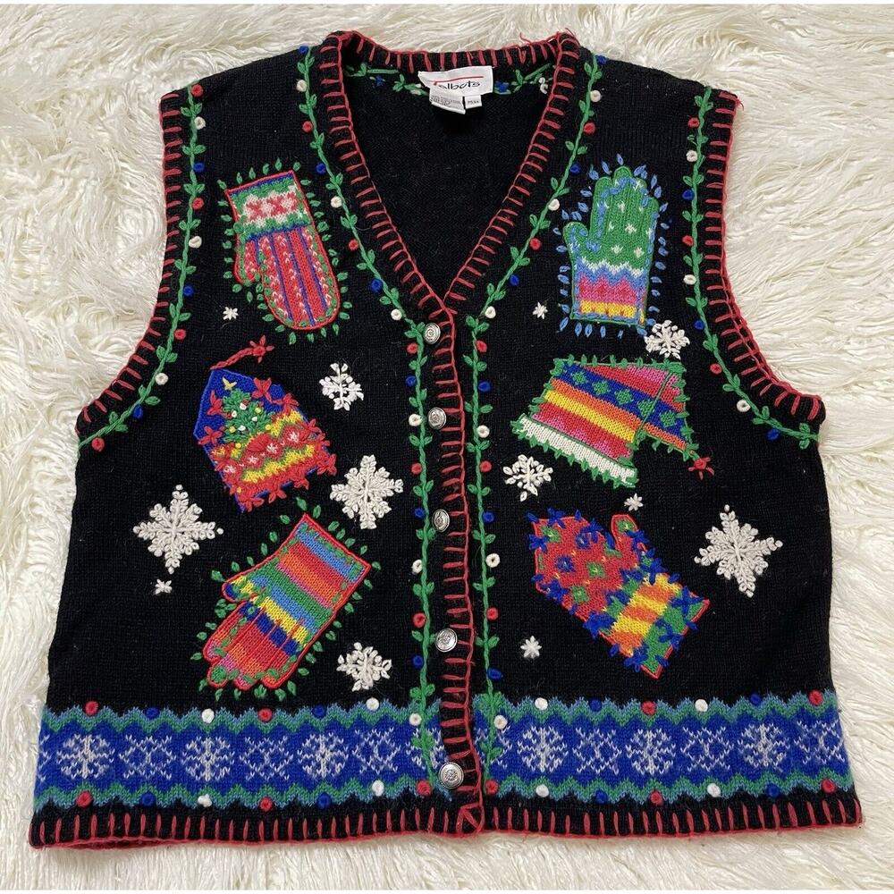Vintage 90s Talbots Novelty Winter Sweater Vest 100% Wool Medium
